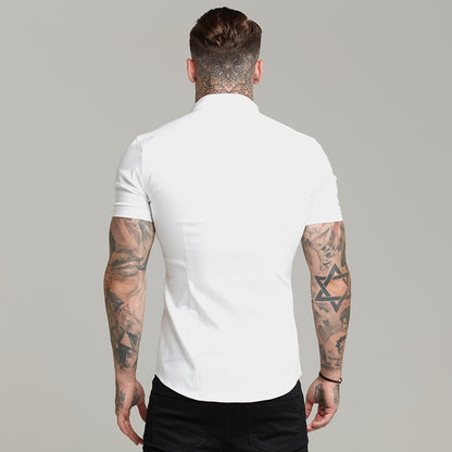 Elevate Your Style with Father Sons Super Slim Fit Stretch White Denim Short Sleeve Shirt - FS598