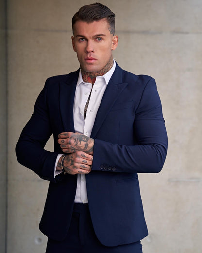 Elevate Your Style with Father Sons Slim Fit Navy Stretch Formal Trousers - FST009