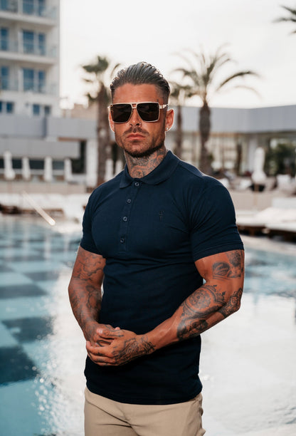Elevate Your Wardrobe with the Father Sons Timeless Navy Polo Shirt Featuring Tonal Buttons and Elegant Embroidery - FSH825