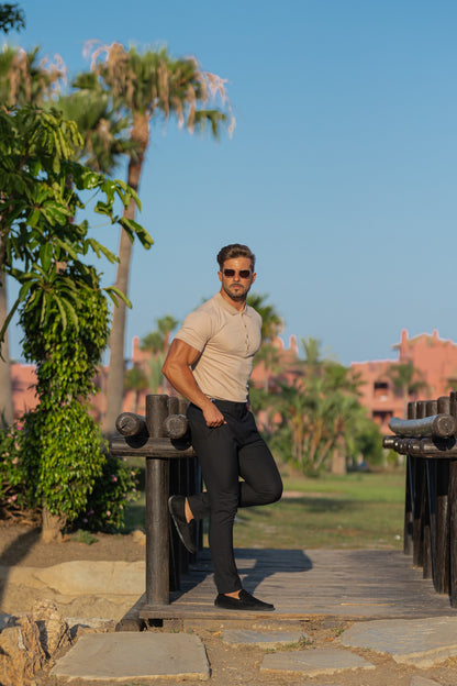 Elevate Your Wardrobe with the Father Sons Timeless Beige Polo Shirt Featuring Subtle Button and Embroidery Details - FSH827