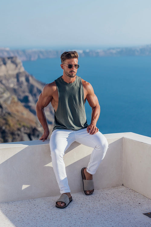 Elevate Your Style with the Father Sons Classic Bamboo Khaki Vest – Stylish Dropped Armhole Design - FSH821