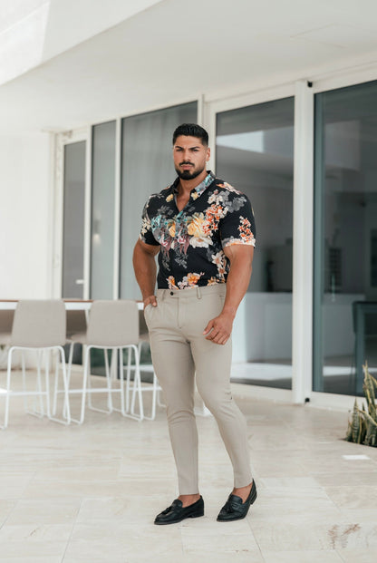 Father Sons Tailored Beige Stretch Trousers for a Sleek Formal Look - FST003
