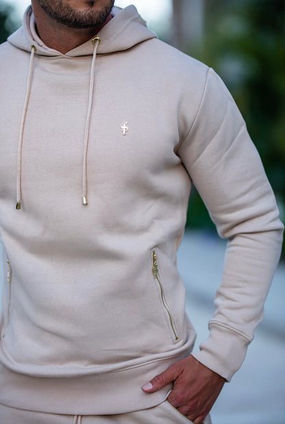 Elevate Your Style with the Father Sons Beige & Gold Overhead Hoodie Featuring Zipped Pockets - FSH483