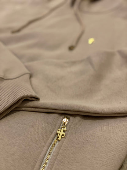 Elevate Your Style with the Father Sons Beige & Gold Overhead Hoodie Featuring Zipped Pockets - FSH483