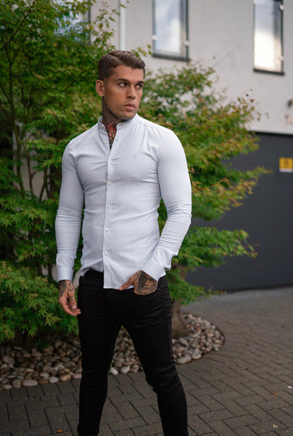 Elevate Your Style with the Father Sons Super Slim Stretch Classic White Grandad Collar Oxford Shirt - FS732