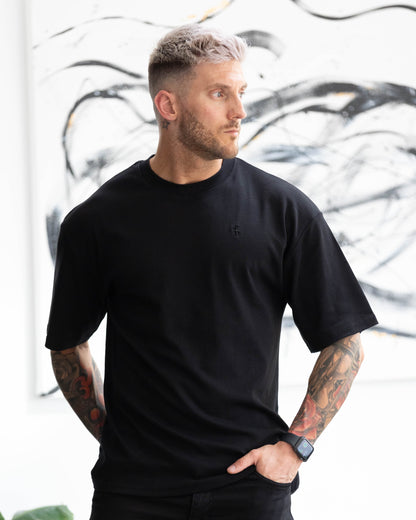 Elevate Your Wardrobe with the Father Sons Premium Black Oversized Crew T-Shirt - FSH832