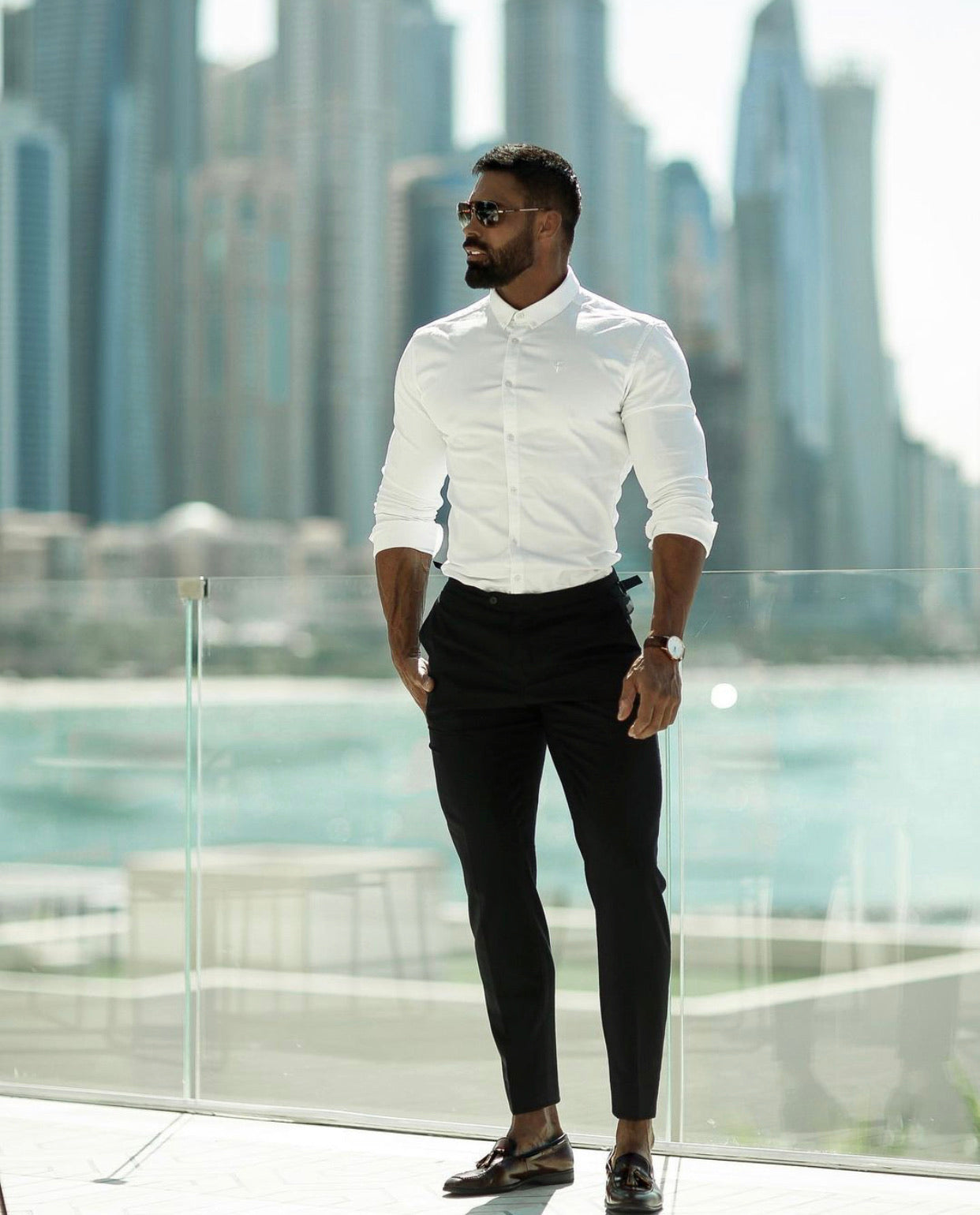 Sophisticated Slim Fit Stretch Black Trousers for Men by Father Sons - FST001