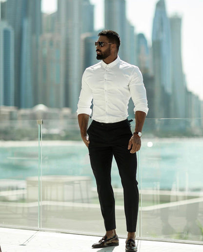 Sophisticated Slim Fit Stretch Black Trousers for Men by Father Sons - FST001