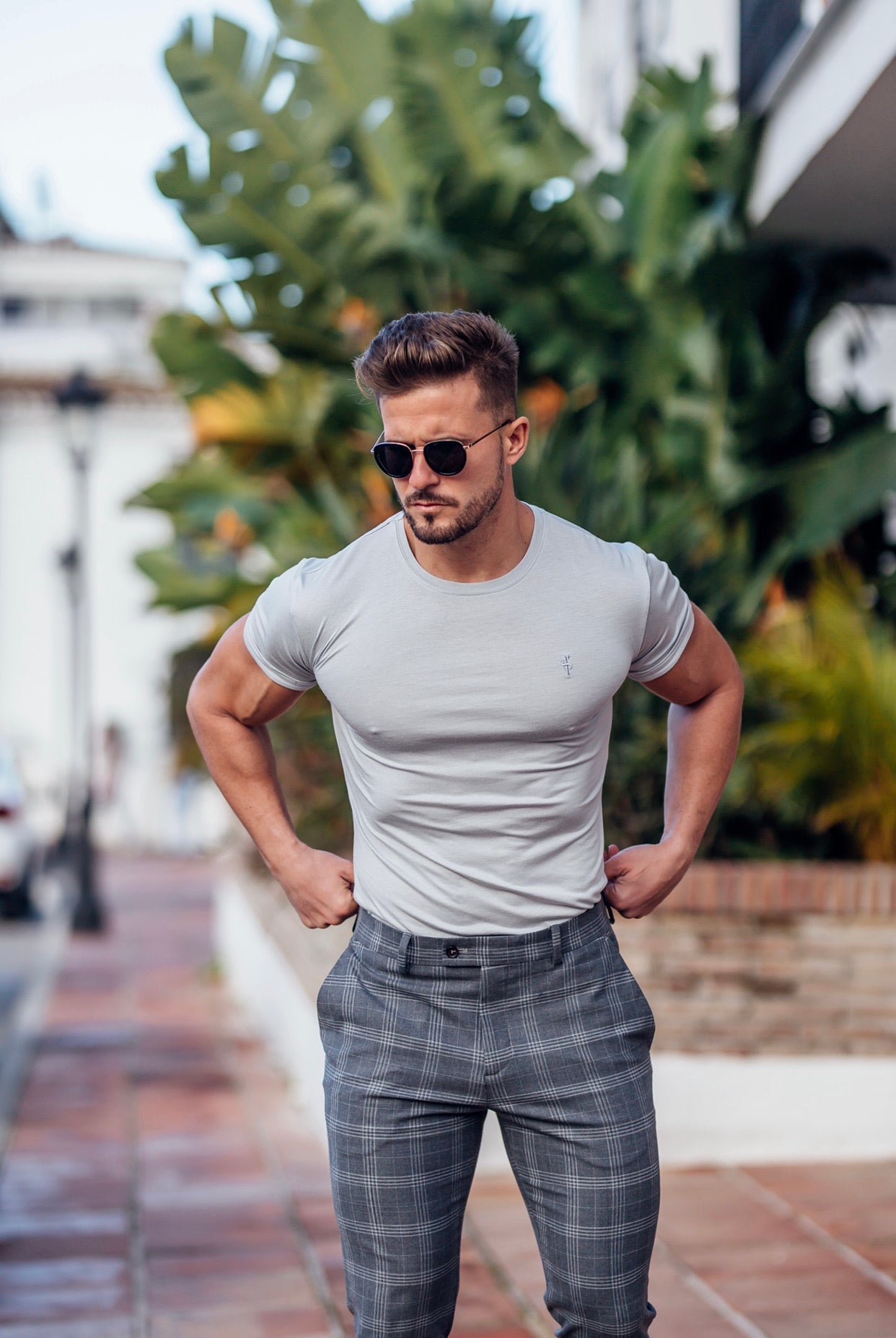Father Sons Stylish Light Grey Bamboo Crew Tee - FSH578