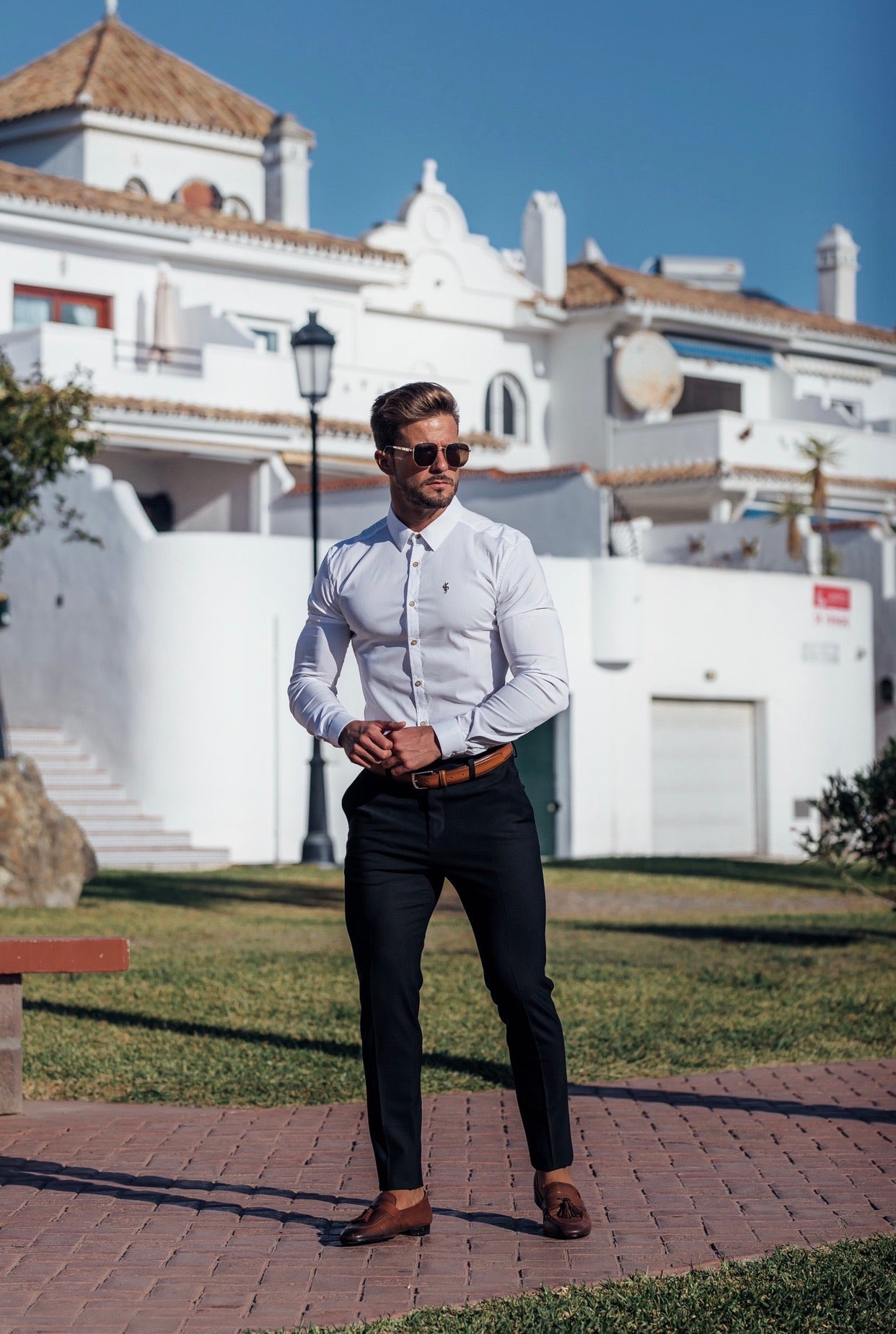 Sophisticated Slim Fit Stretch Black Trousers for Men by Father Sons - FST001