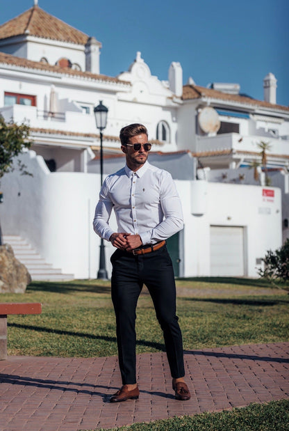 Sophisticated Slim Fit Stretch Black Trousers for Men by Father Sons - FST001