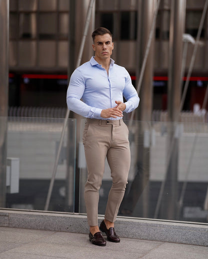 Father Sons Tailored Beige Stretch Trousers for a Sleek Formal Look - FST003