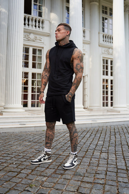 Stylish Father Sons Black Stretch Shorts - FSJS656