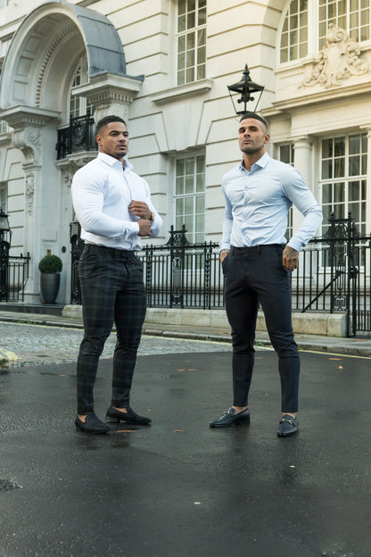Sleek Charcoal Check Stretch Trousers for Men - Father Sons Slim Fit - FST007