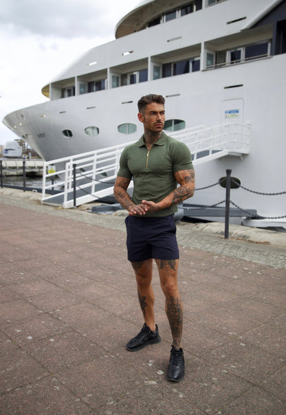 Elevate Your Wardrobe with the Father Sons Luxurious Khaki and Gold Zipped Polo - FSH810