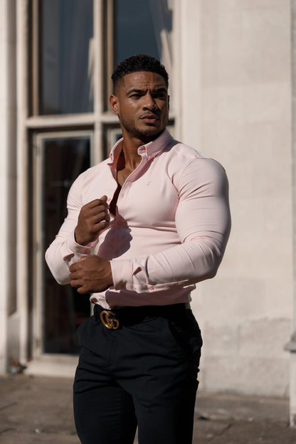 Elevate Your Style: Father Sons Super Slim Pink Scuba Long Sleeve Stretch Shirt - FS880