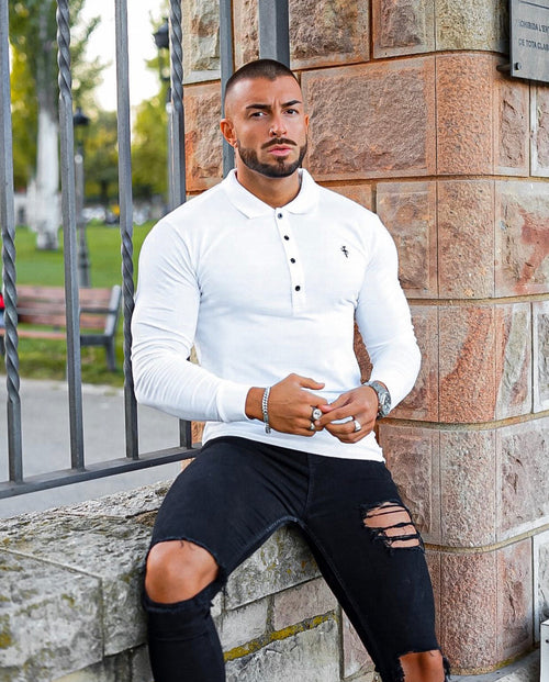 Elevate Your Wardrobe with the Father Sons Elegant Long Sleeve White Polo - FSH039