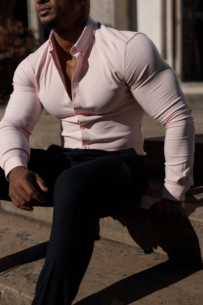 Elevate Your Style: Father Sons Super Slim Pink Scuba Long Sleeve Stretch Shirt - FS880