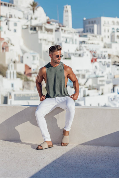 Elevate Your Style with the Father Sons Classic Bamboo Khaki Vest – Stylish Dropped Armhole Design - FSH821