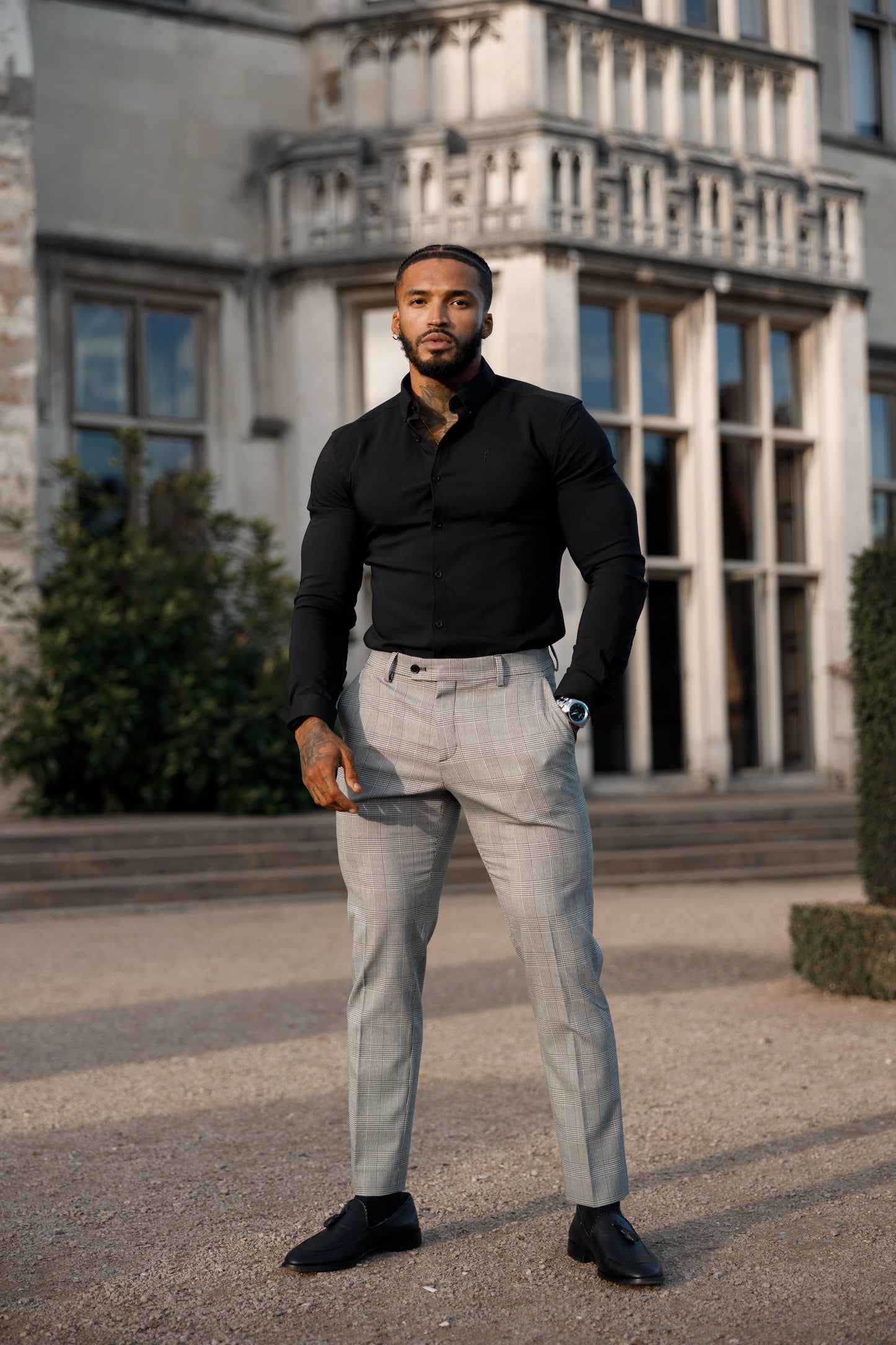 Elevate Your Style with Father Sons Slim Fit Grey Prince of Wales Check Stretch Trousers - Pre-Order Now for Release on 19th September!