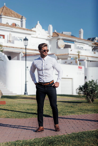 Sophisticated Slim Fit Stretch Black Trousers for Men by Father Sons - FST001
