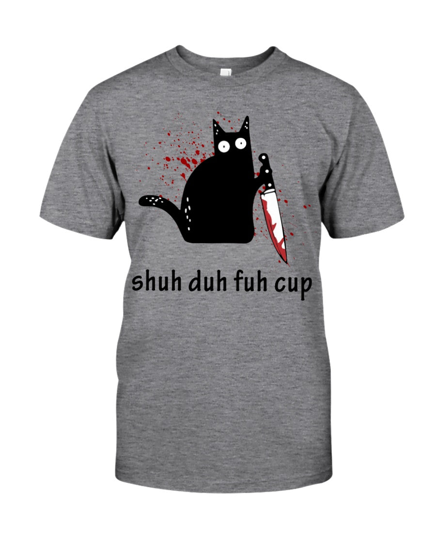 Purrfectly Quirky Black Cat Tee - "Shuh Duh Fuh Cup" Design